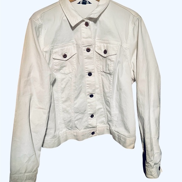 Lands End White Denim Classic Trucker Jean Jacket sz XL - Picture 1 of 11